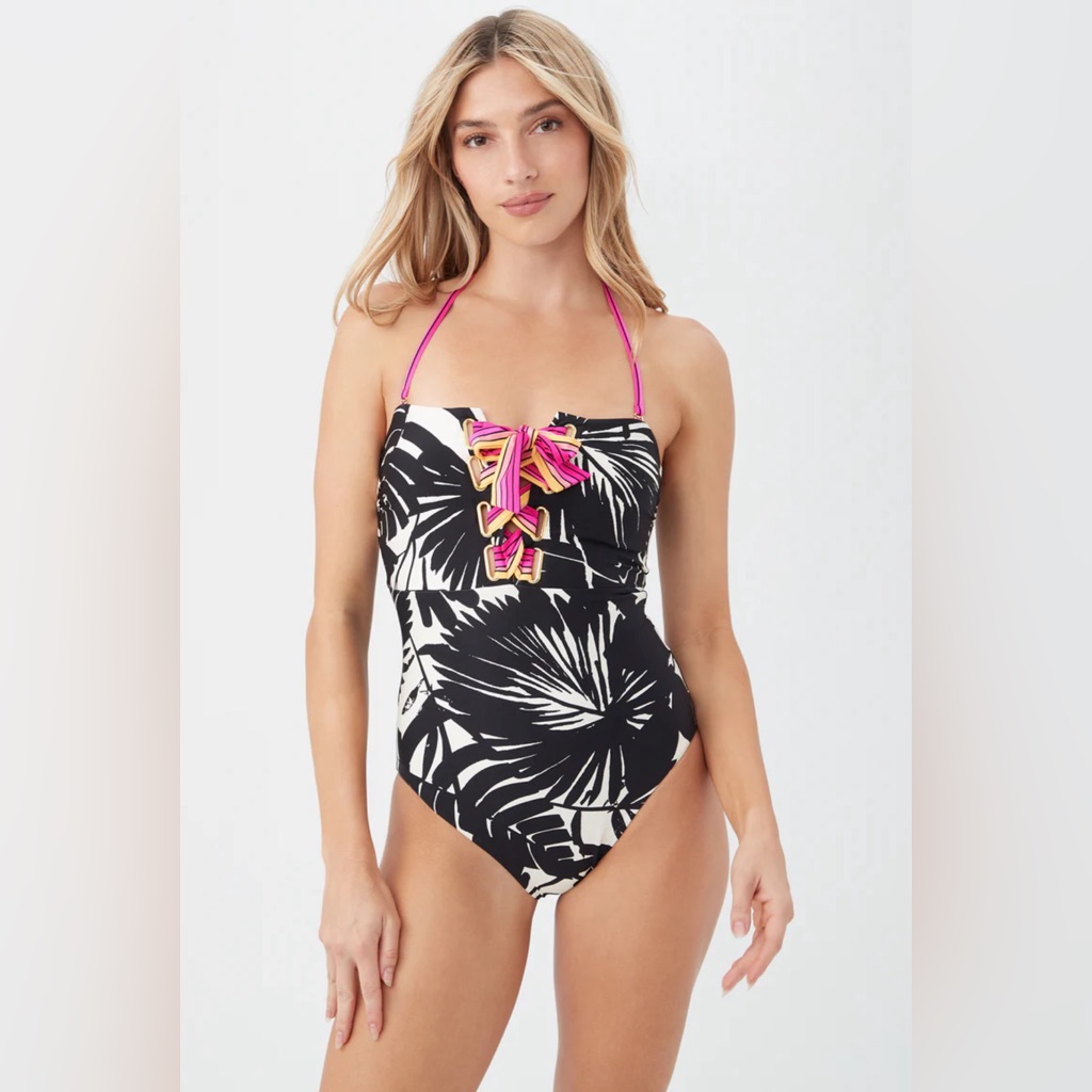 Trina Turk Lennox Bandeau Lace Up One Piece Swimsuit Size 10 Retail $172.00 New